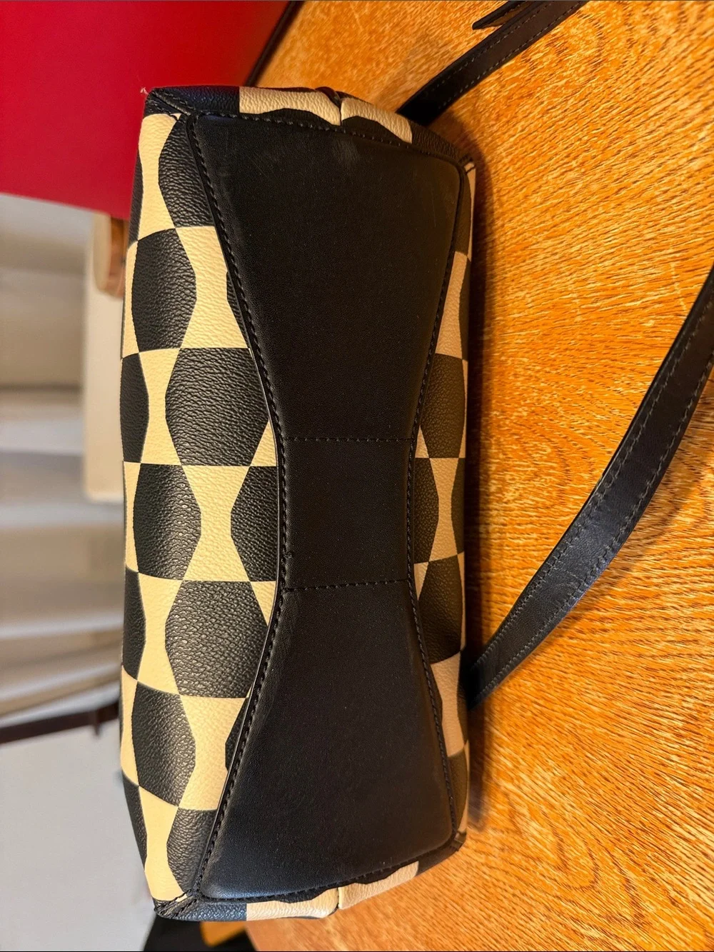 kate spade Black and Cream Geometric Satchel with Crossbody Strap